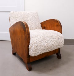 Rustic Swedish Lounge Chair Probably 1940s - Reupholstered in Sheepskin