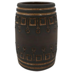 Rustic Swedish Modern Ulla Winblad for Alingsås Brown Decorated Vase, 1960s