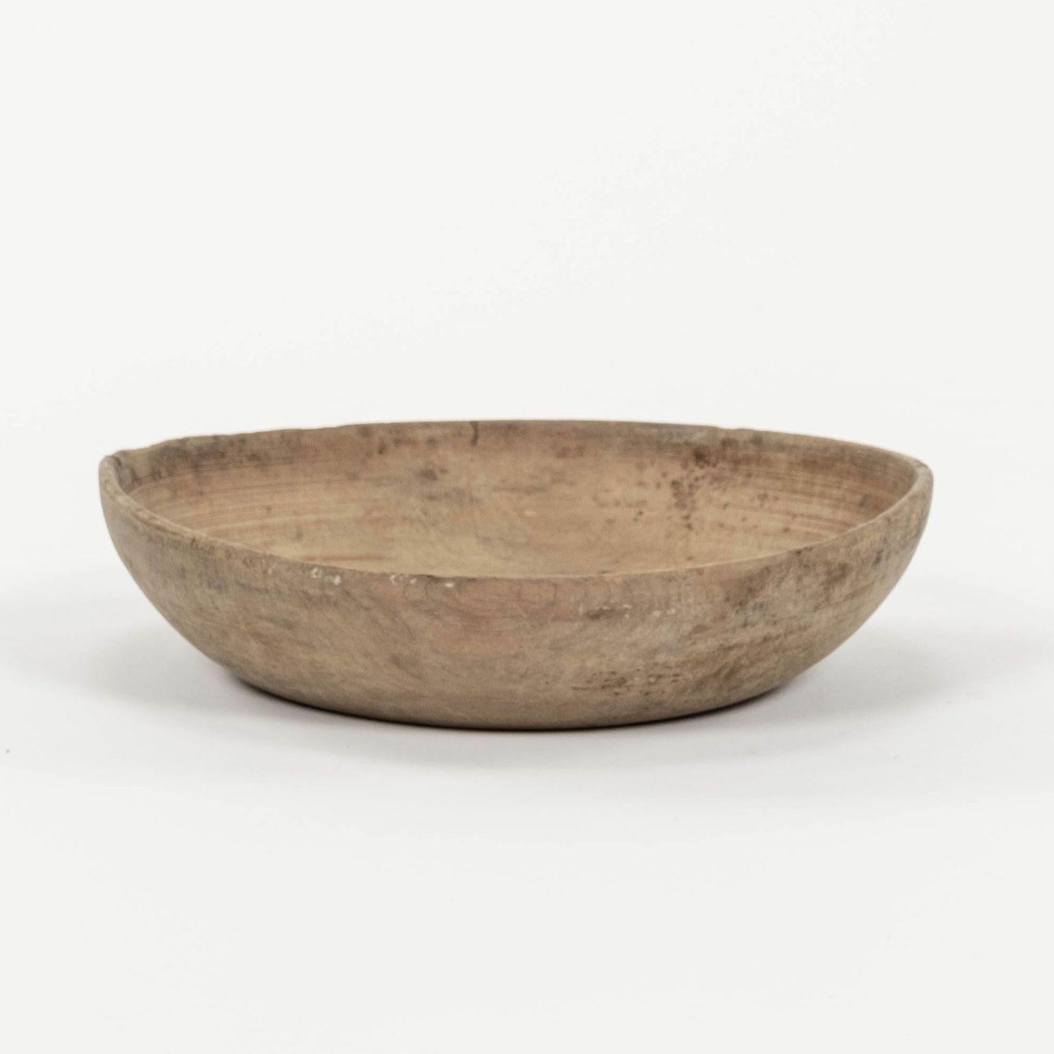 Rustic Swedish Turned Wooden Bowl In Fair Condition For Sale In Houston, TX