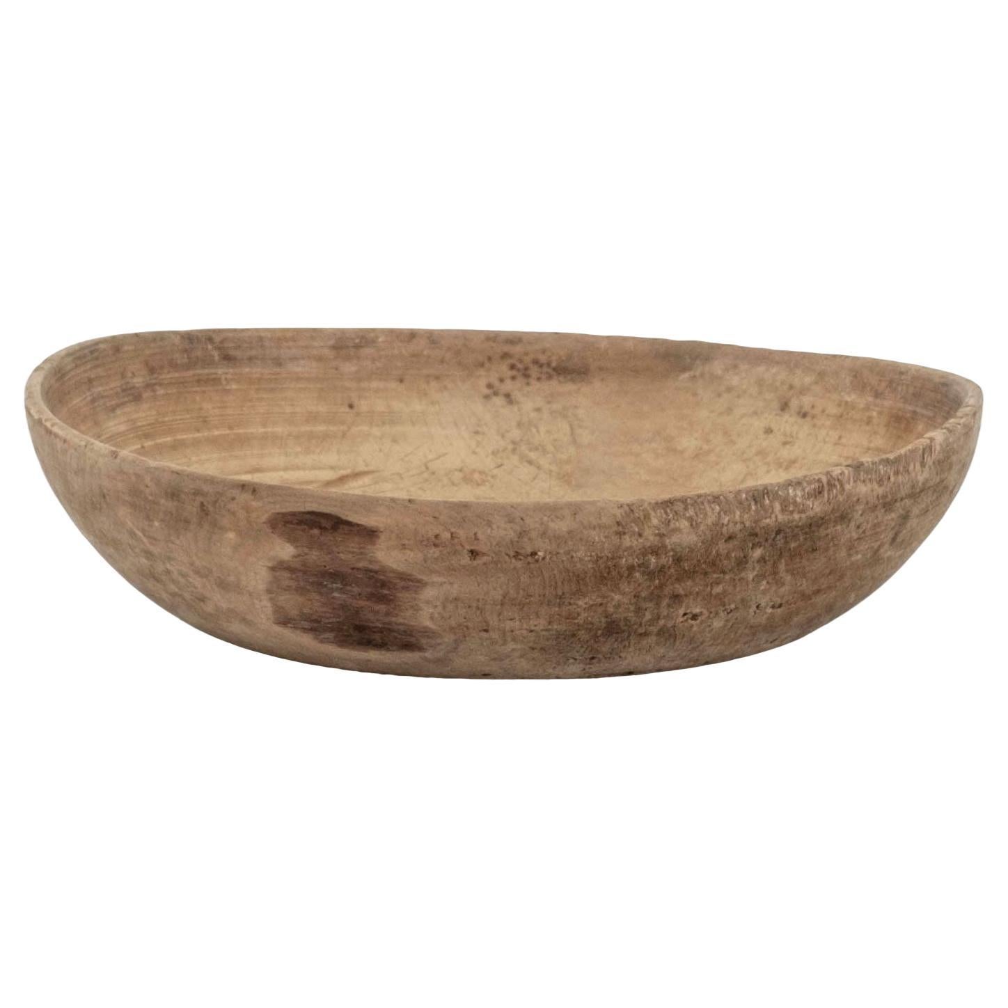 Rustic Swedish Turned Wooden Bowl For Sale