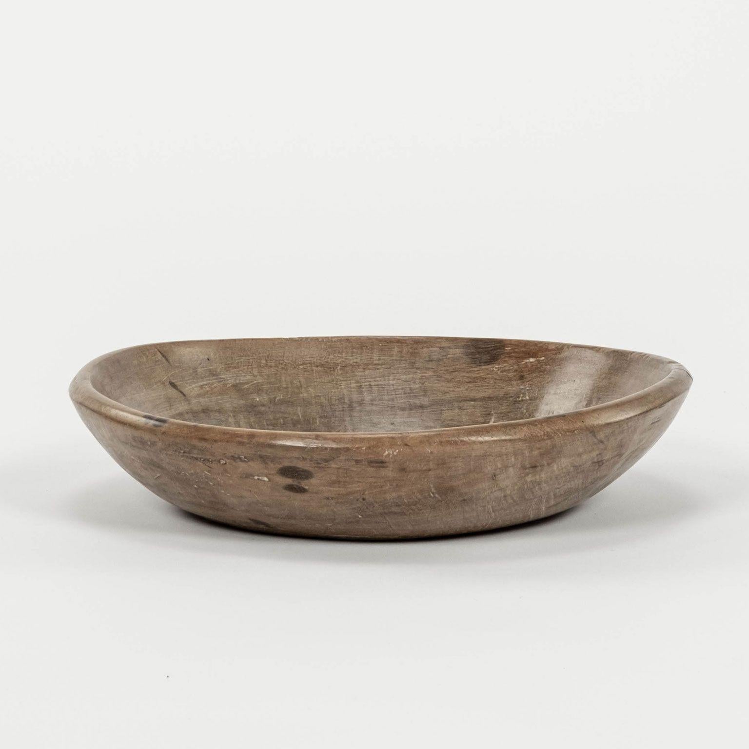 Primitive Rustic Swedish Turned Wooden Bowl in Waxed Finish
