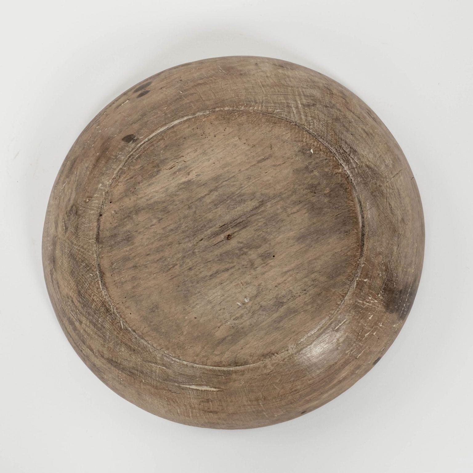 Rustic Swedish Turned Wooden Bowl in Waxed Finish In Good Condition In Houston, TX