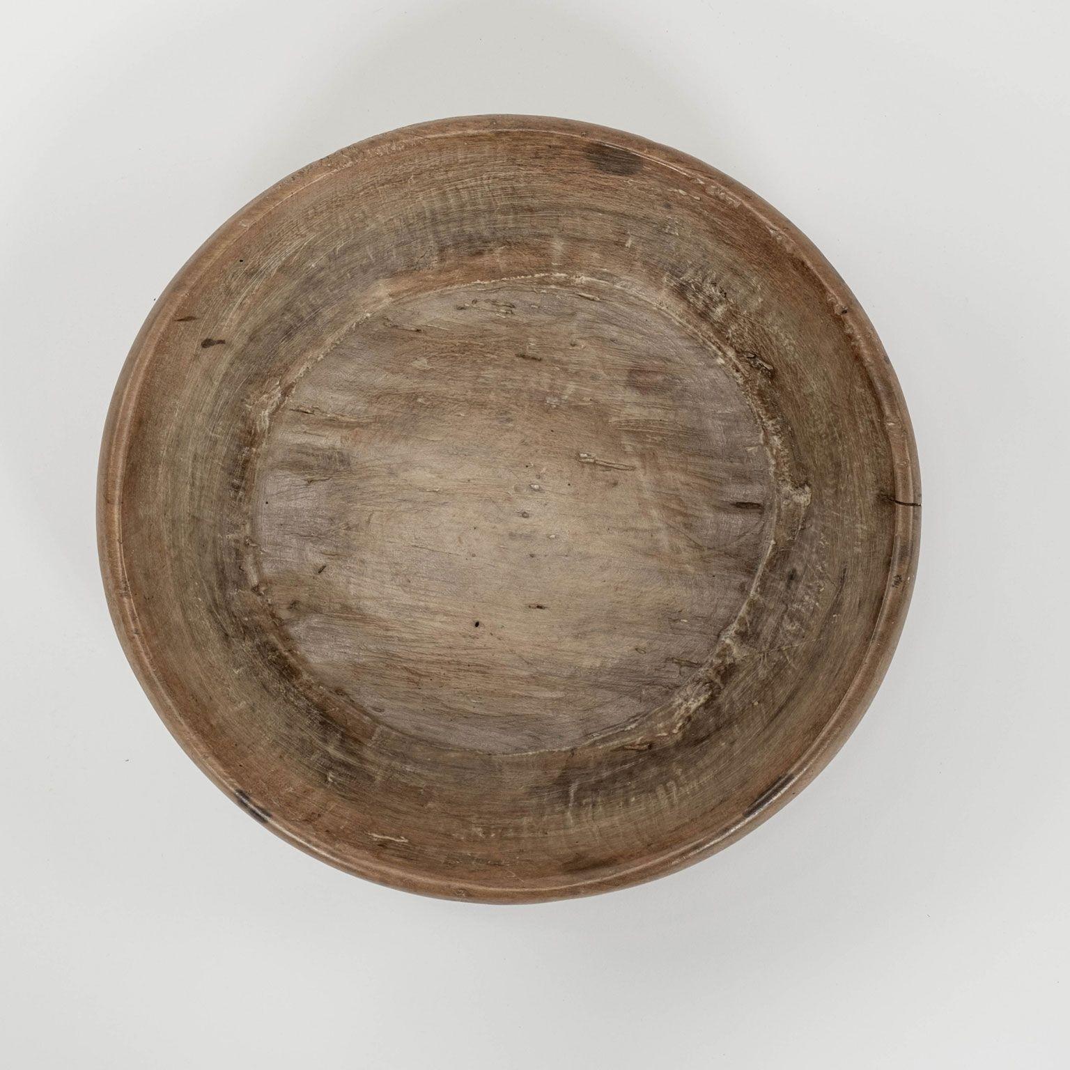 19th Century Rustic Swedish Turned Wooden Bowl in Waxed Finish