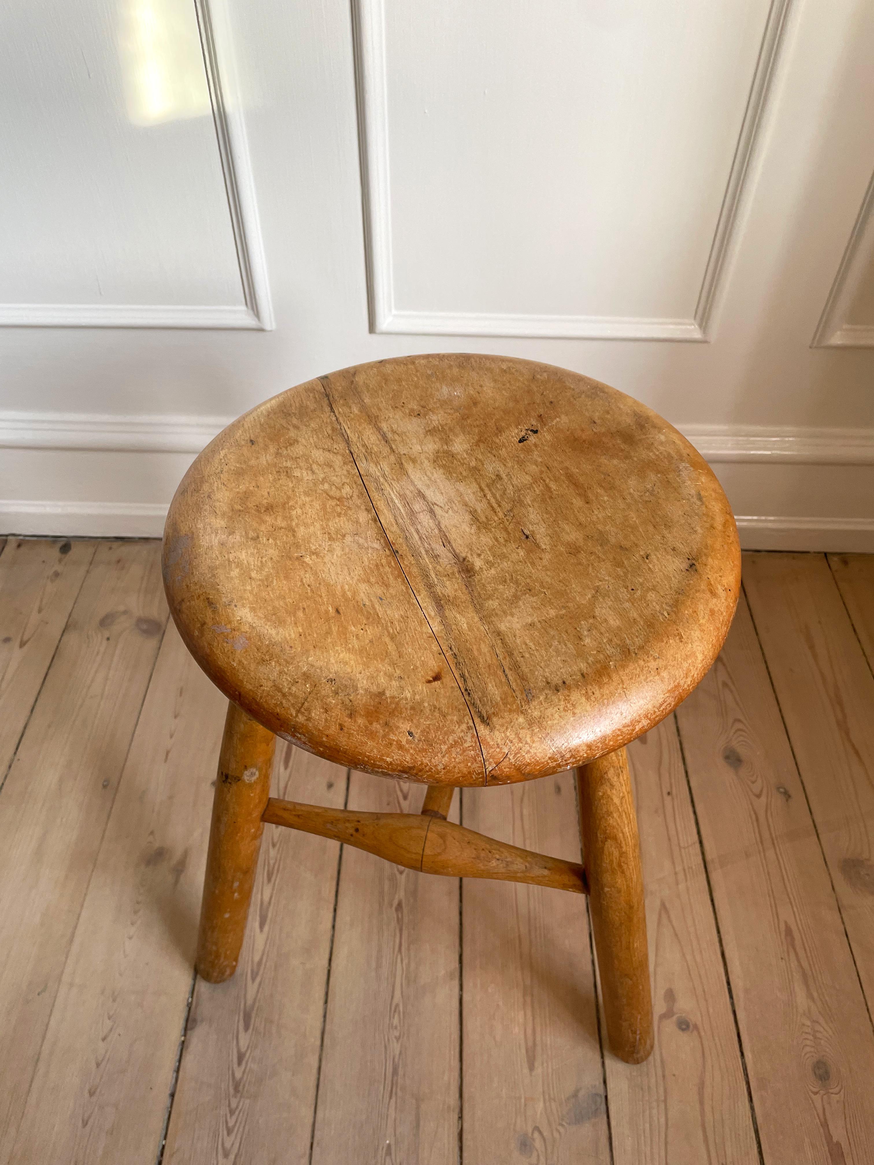 Rustic Swedish Vintage Wooden Three Legged Stool, Side Table, 1950s For Sale 1