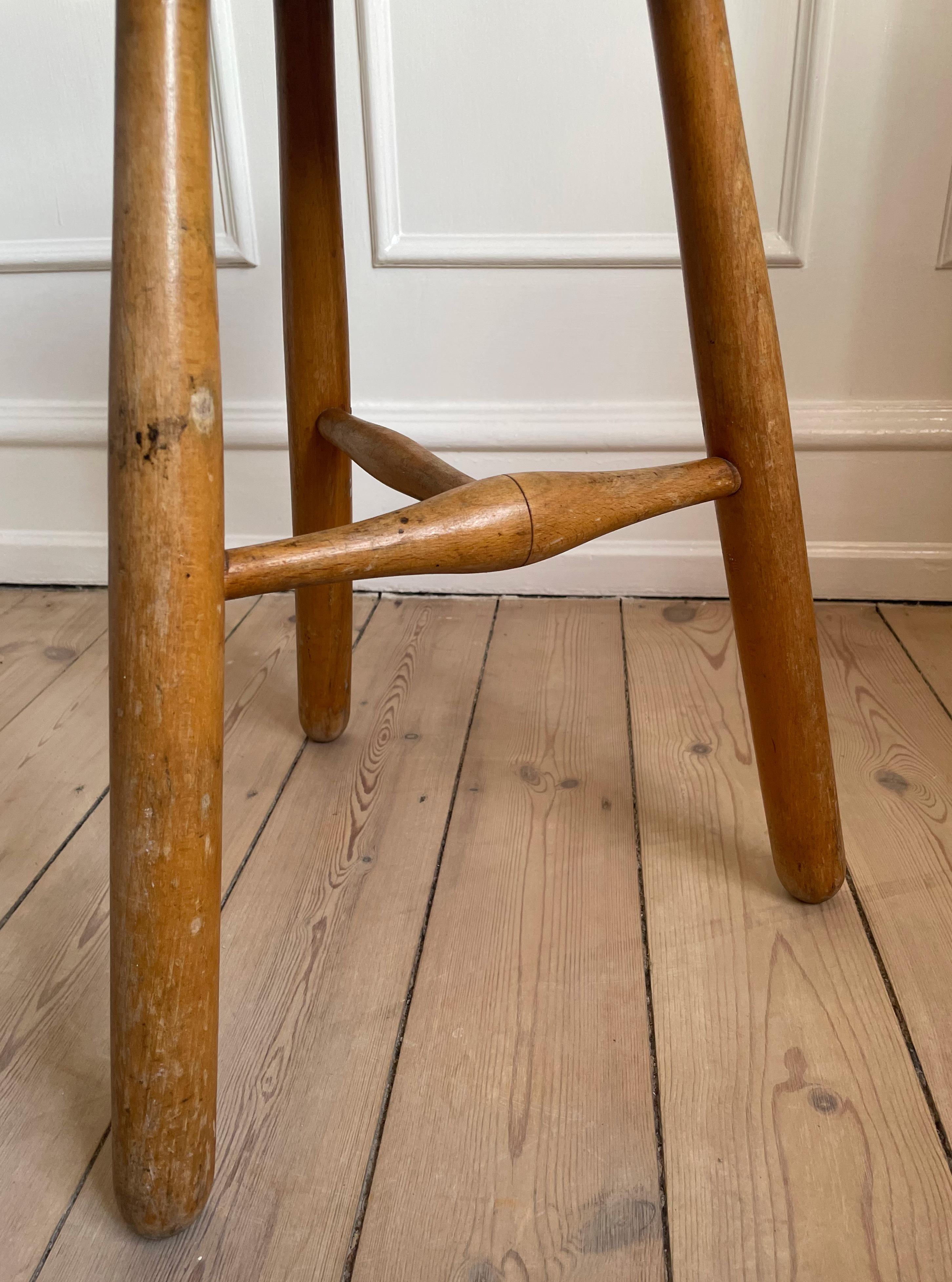 20th Century Rustic Swedish Vintage Wooden Three Legged Stool, Side Table, 1950s For Sale