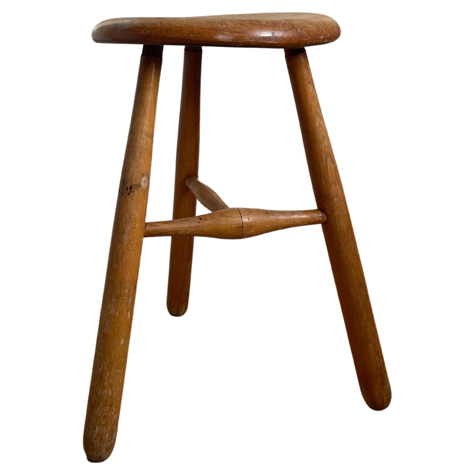 Rustic Swedish Vintage Wooden Three Legged Stool, Side Table, 1950s