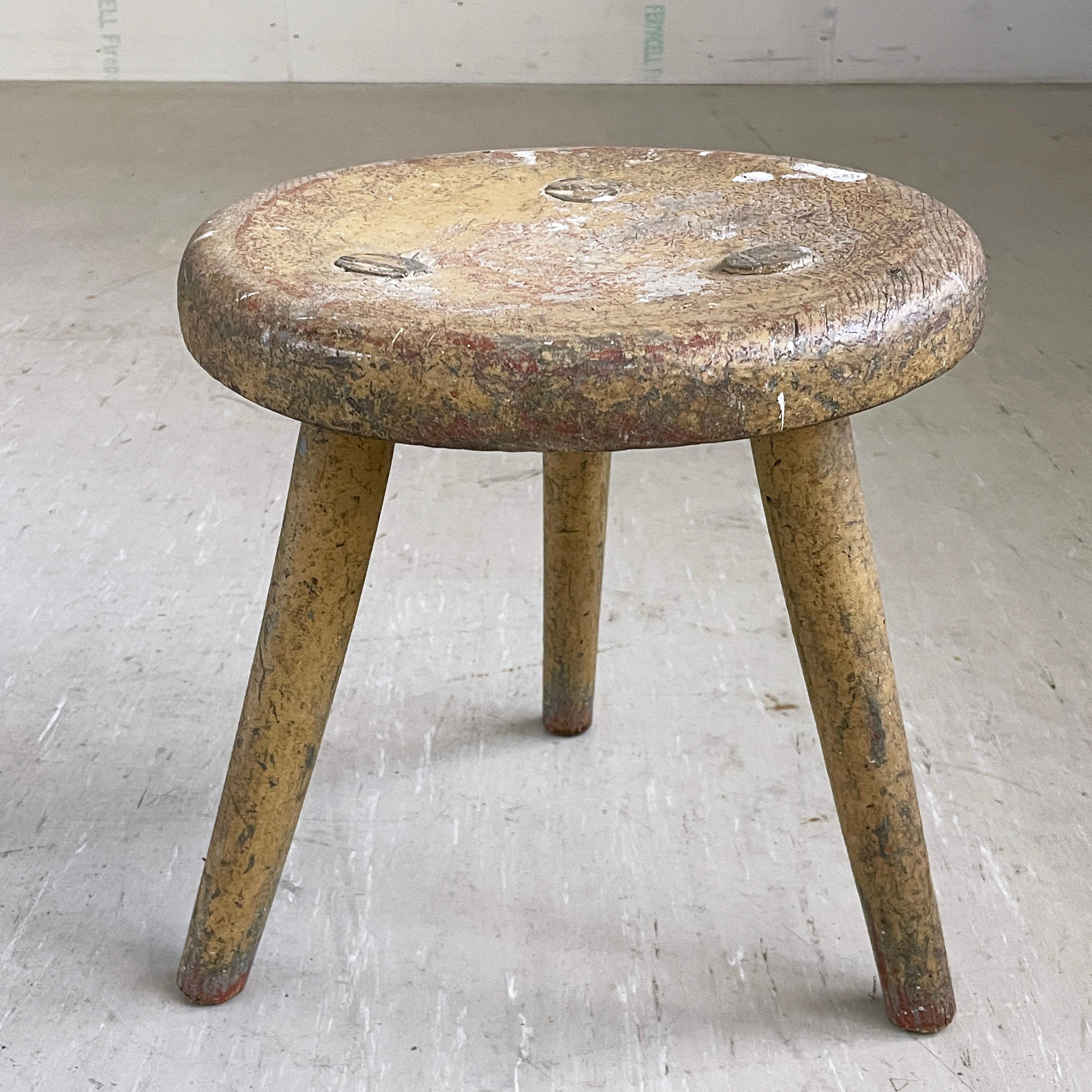 Rustic Swiss farmhouse milking stool 8
