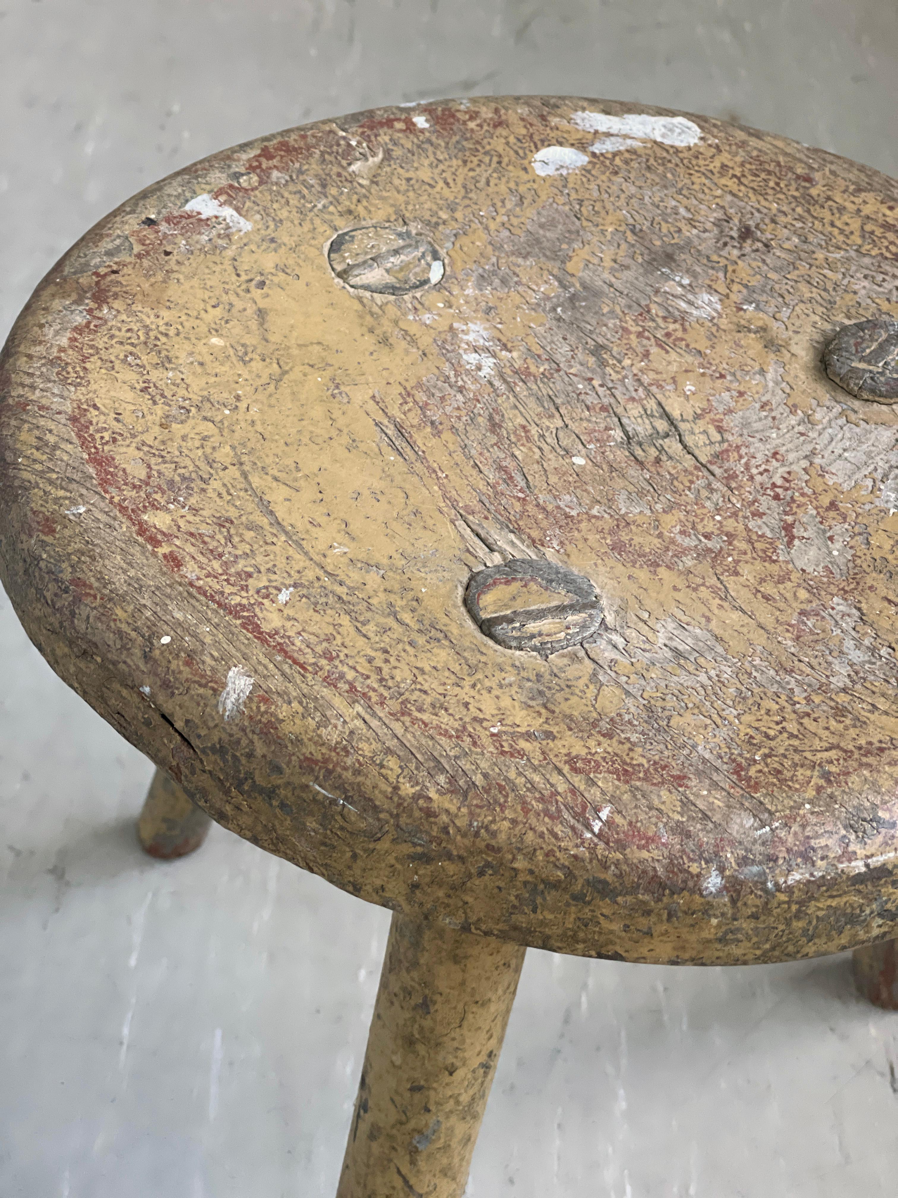 Wood Rustic Swiss farmhouse milking stool