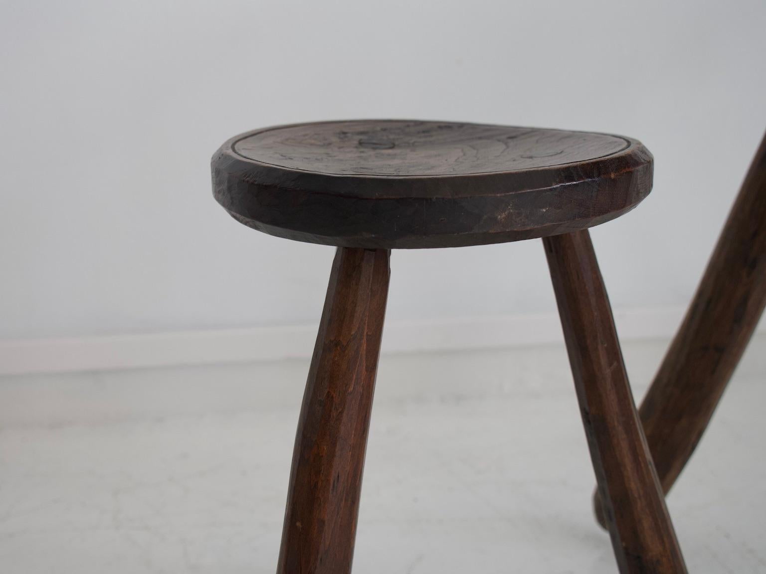 Rustic Table and Two Tripod Stools of Profiled Wood Logs 2