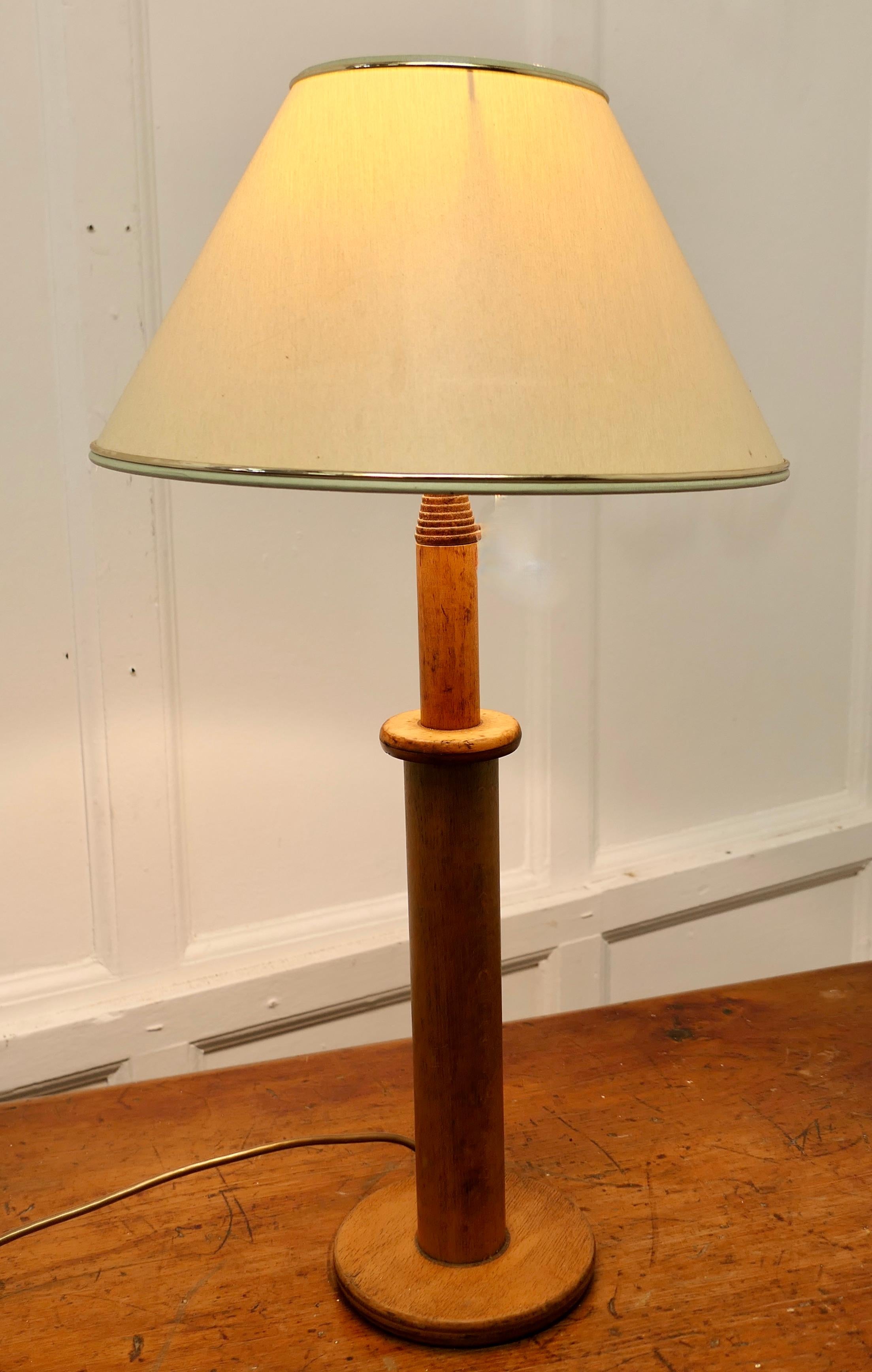 Industrial Rustic Table Lamp Made From a Wool Bobbin  A good attractive rustic table lamp For Sale