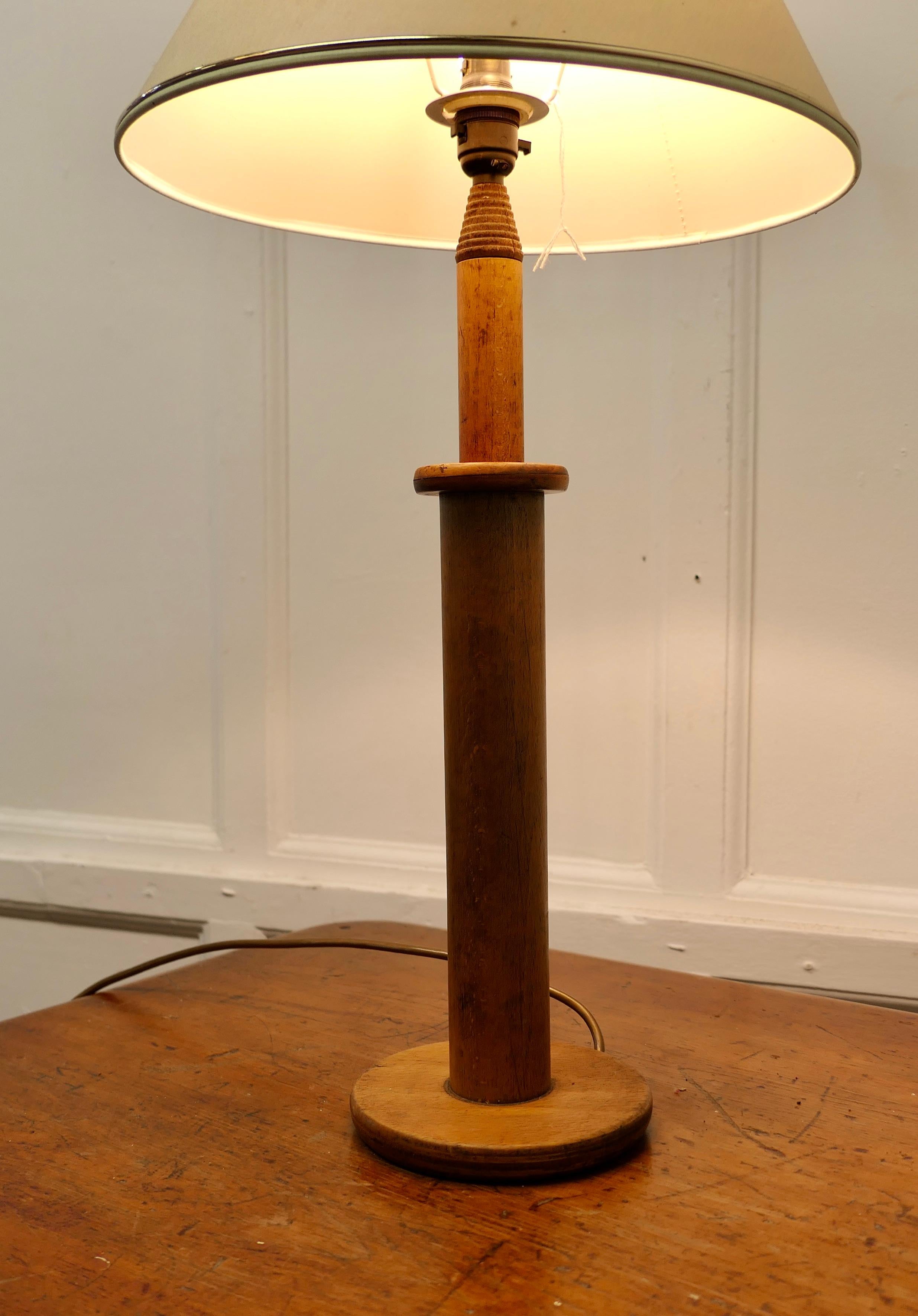 Beech Rustic Table Lamp Made From a Wool Bobbin  A good attractive rustic table lamp For Sale