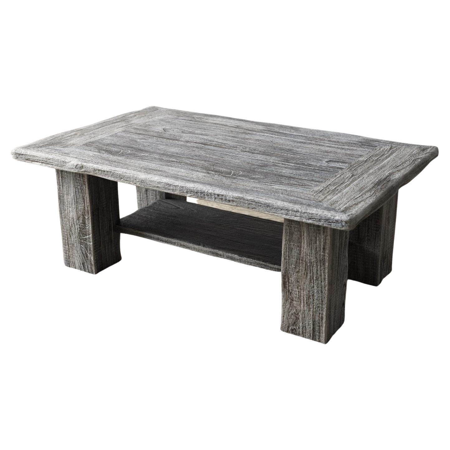 Rustic Teak Coffee Table in Distressed Weathered Gray For Sale