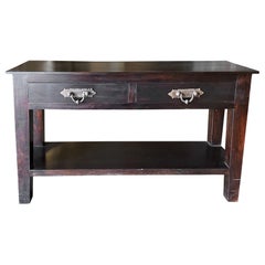 Vintage Teak Console Sofa Table with Brass Pulls
