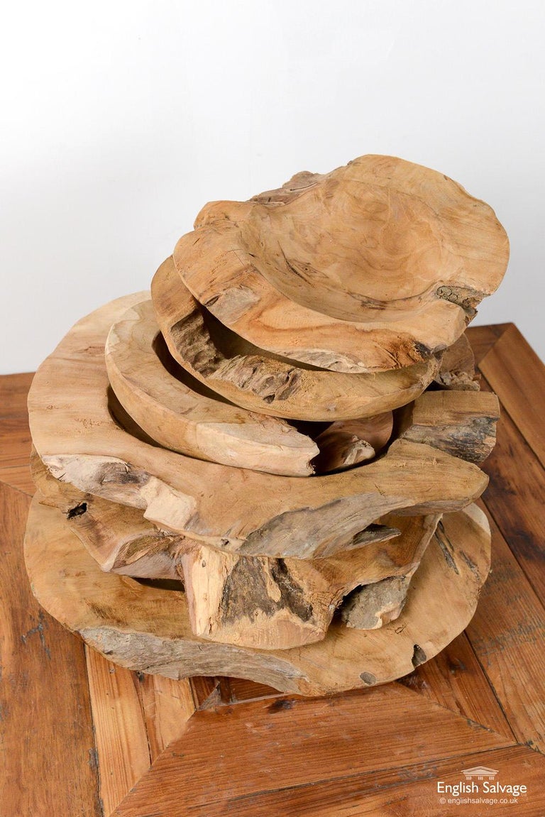 European Rustic Teak Root Wooden Bowls, 20th Century For Sale