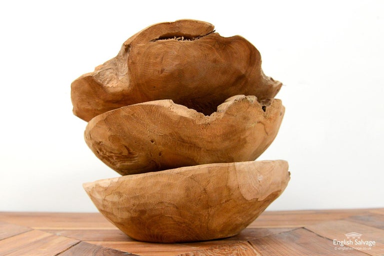 Rustic Teak Root Wooden Bowls, 20th Century For Sale 1