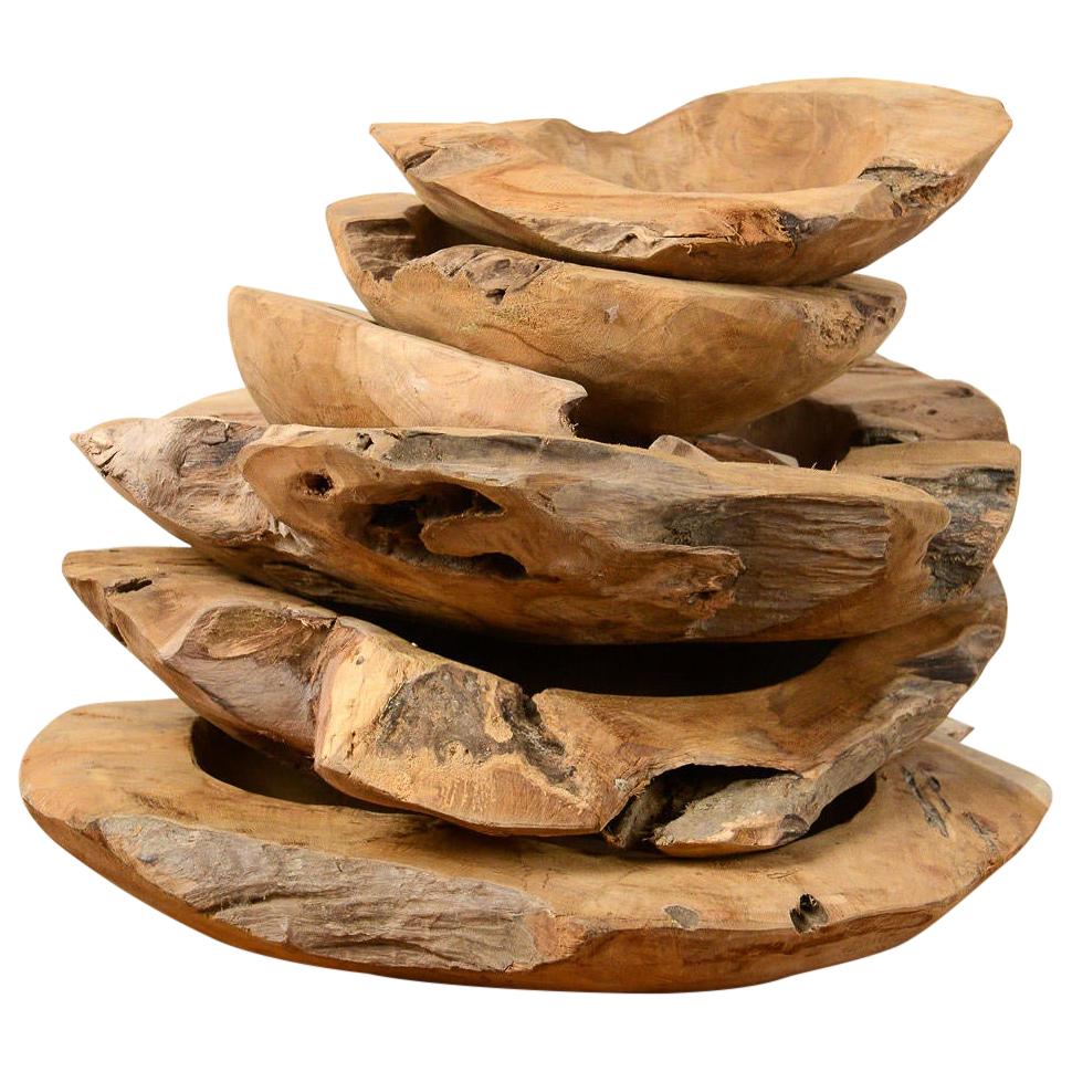 Rustic Teak Root Wooden Bowls, 20th Century For Sale