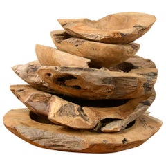 Rustic Teak Root Wooden Bowls, 20th Century