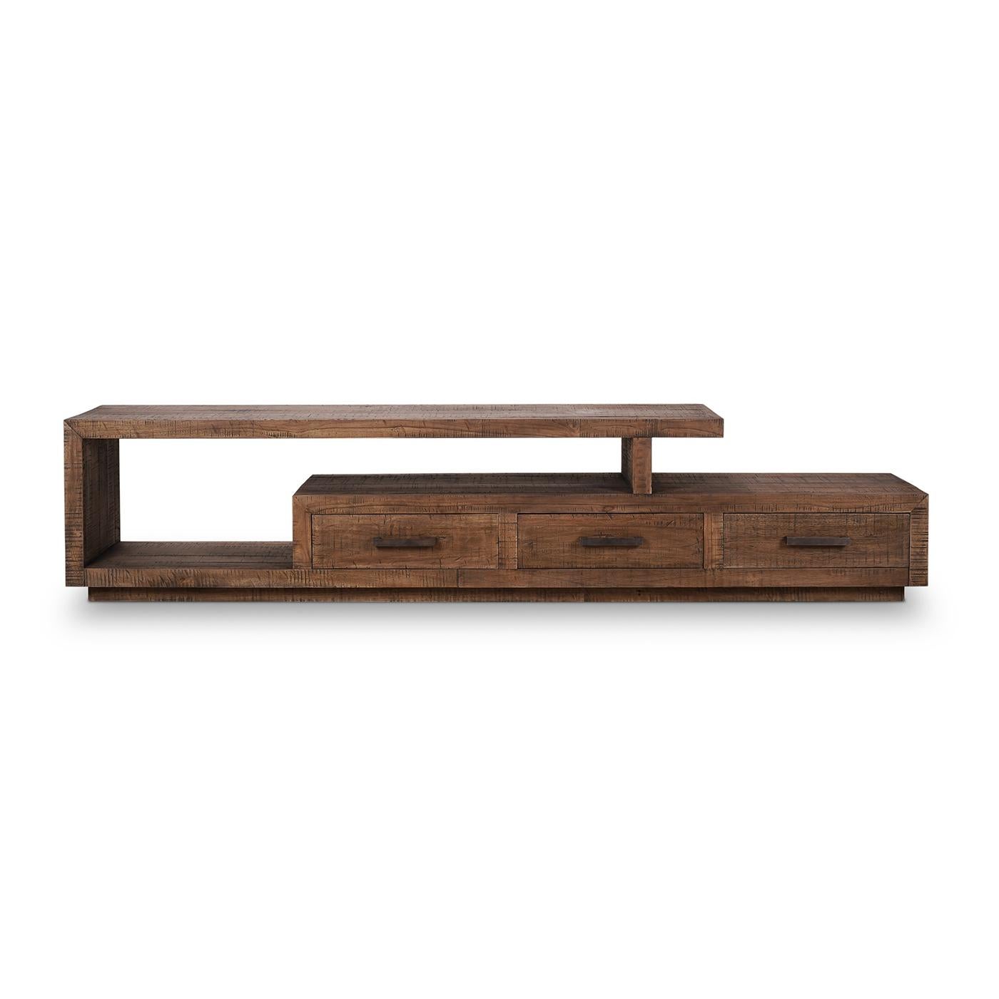 Industrial Rustic Teak TV Stand For Sale
