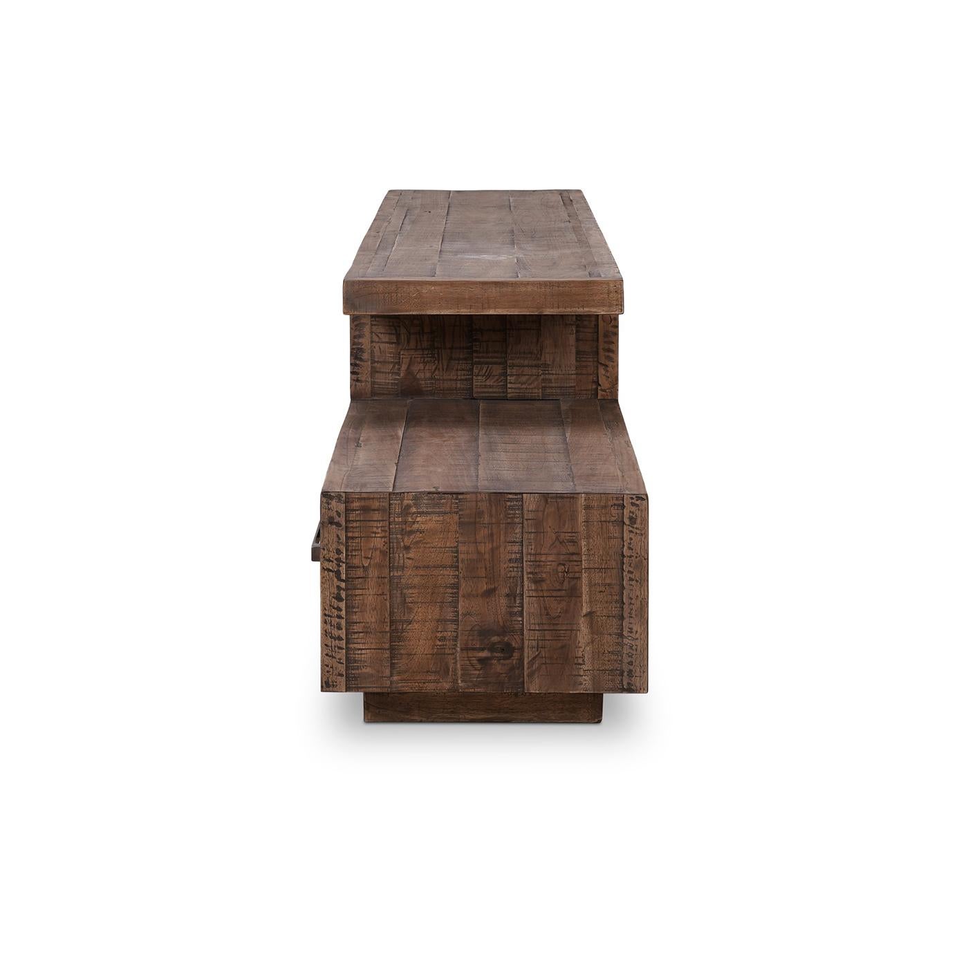 Asian Rustic Teak TV Stand For Sale