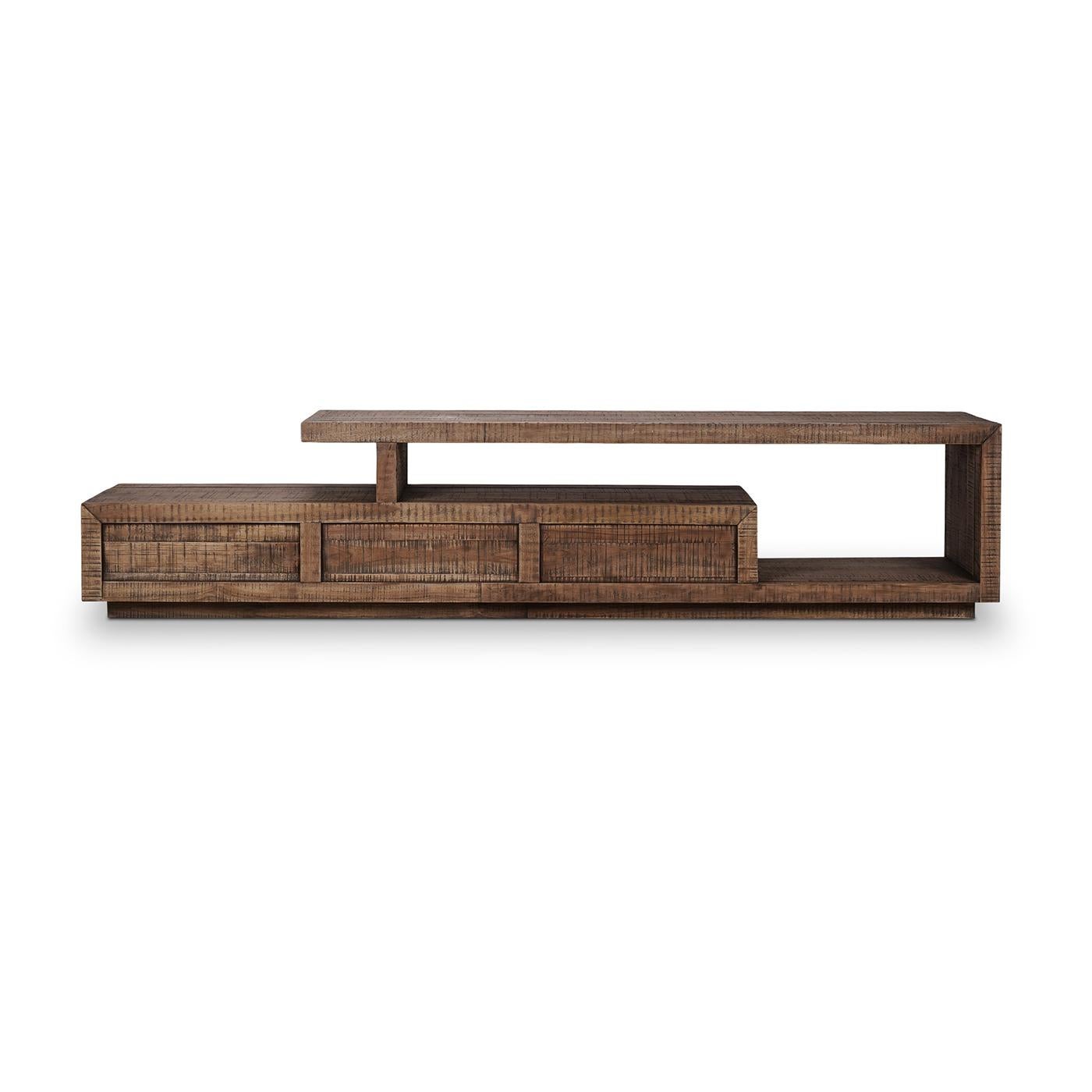 Rustic Teak TV Stand In New Condition For Sale In Westwood, NJ