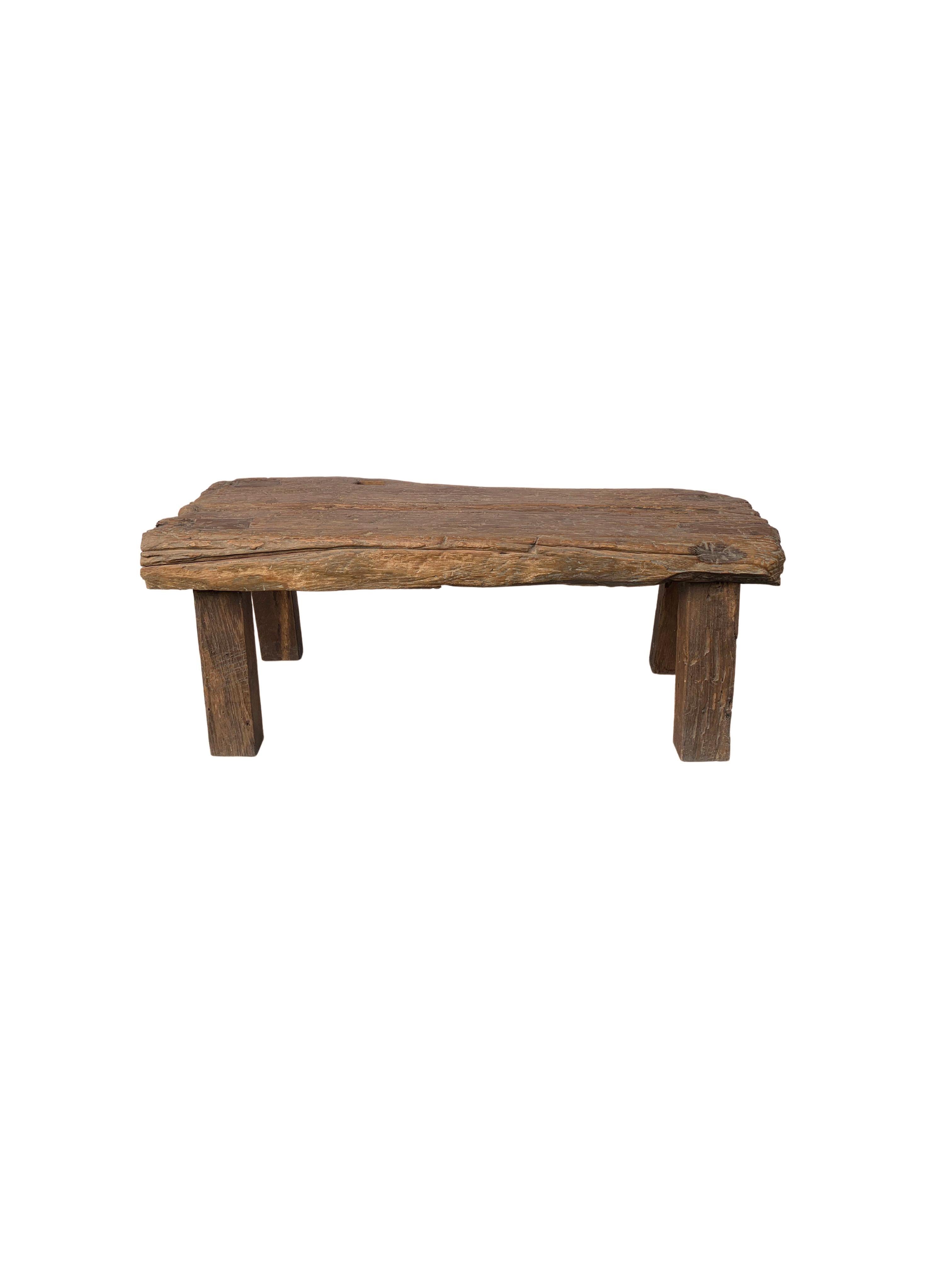 Indonesian Rustic Teak Wood Low Bench, Java, Indonesia