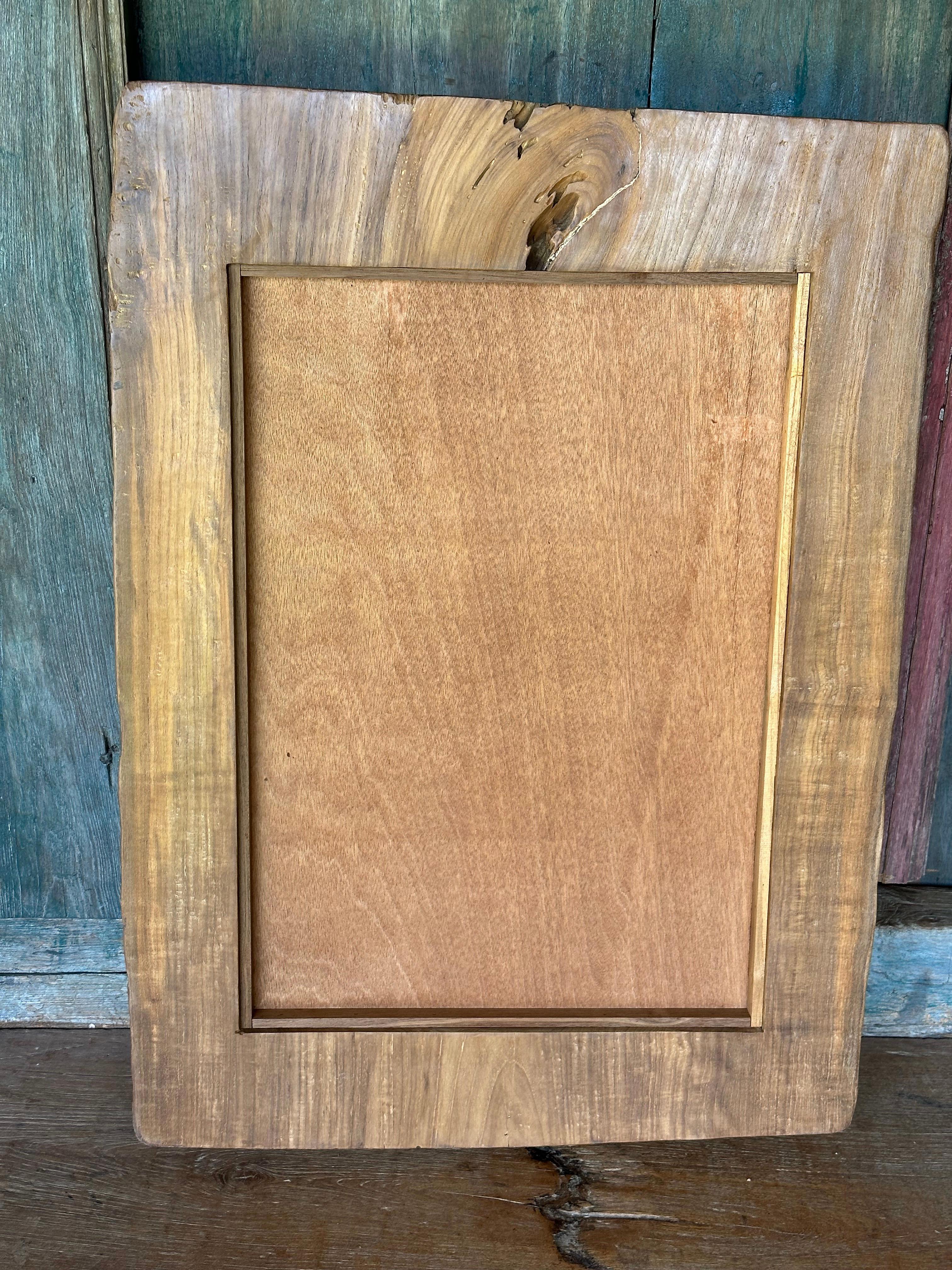 Rustic Teak Wood Mirror With Wonderful Age Related Patina & Markings For Sale 3