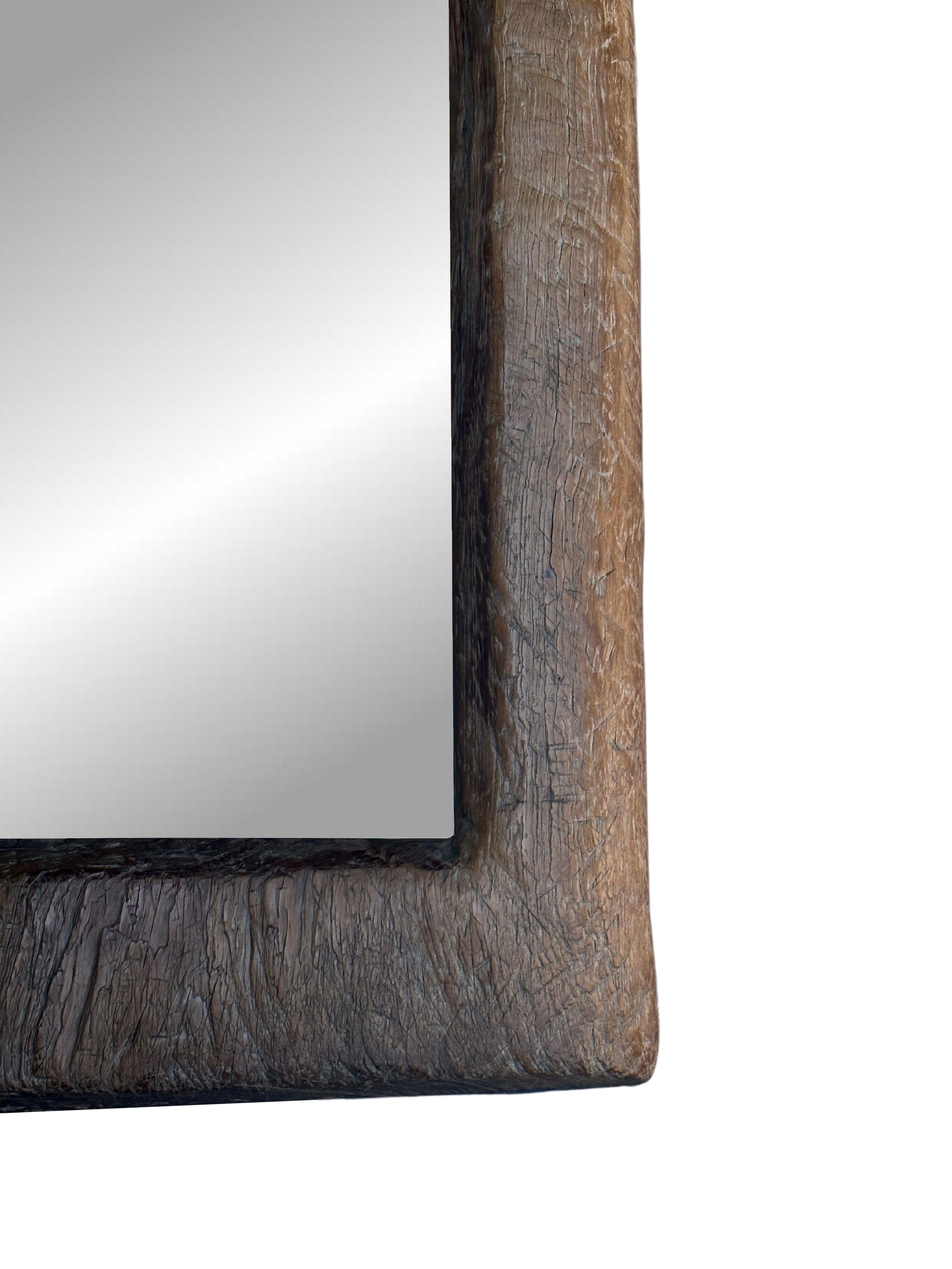 Rustic Teak Wood Mirror With Wonderful Age Related Patina & Markings For Sale 1