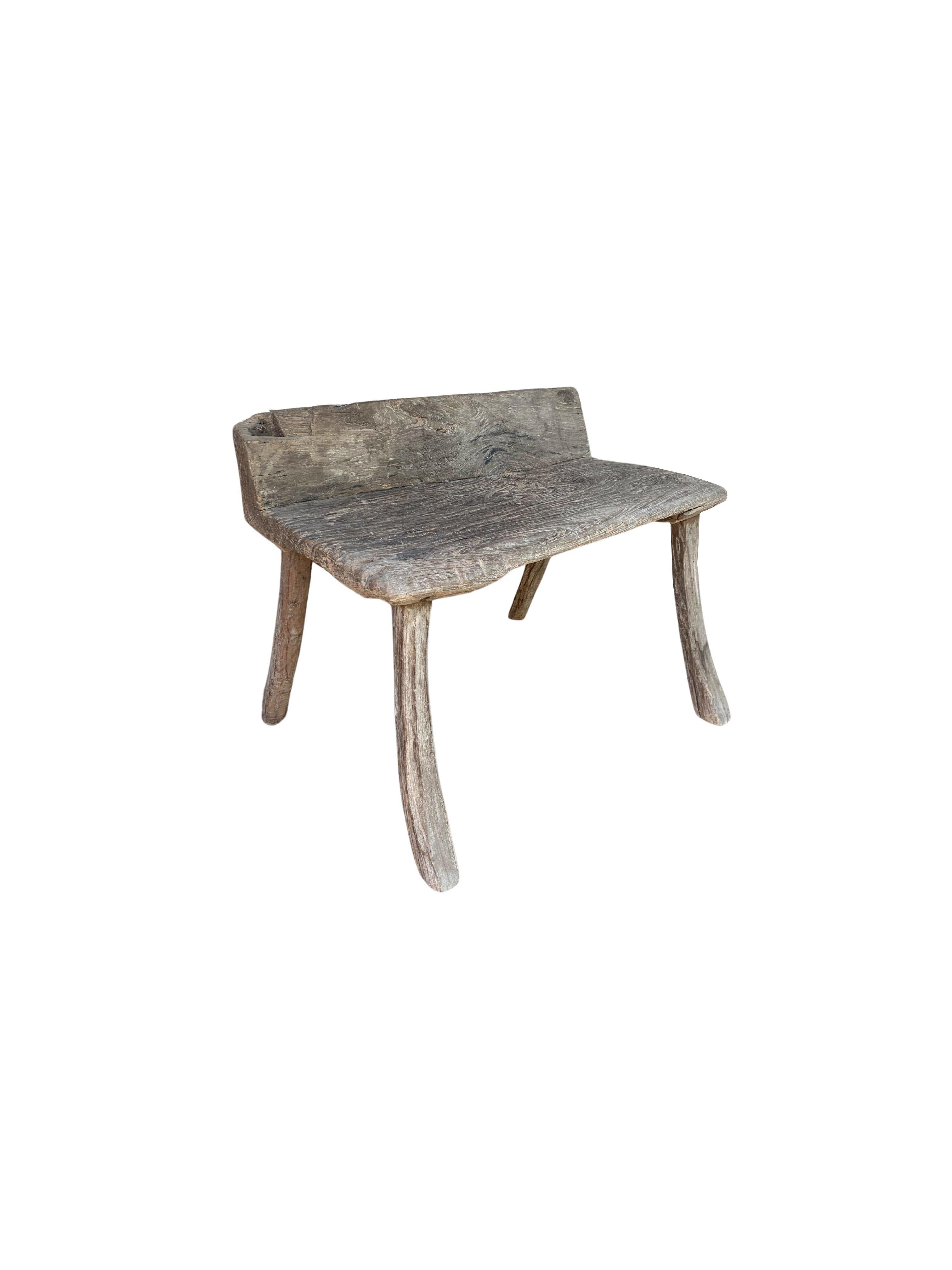 Organic Modern Rustic Teak Wood Stool from Madura Island, Indonesia, C. 1920 For Sale