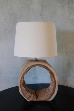 Tischlampe aus rustikalem Teakholz, rundes Vintage-Design