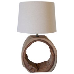Rustic Teak Wood Table Lamp, Vintage Circular Design