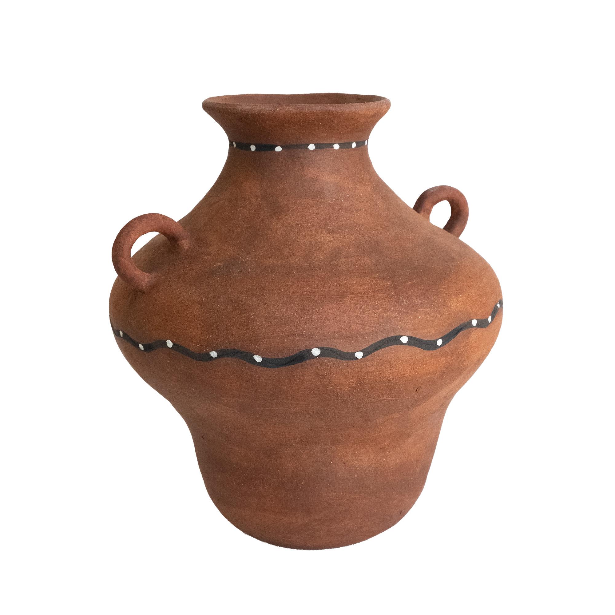 Primitive Rustic Terracotta Amphora Vase with Decorative Handles For Sale