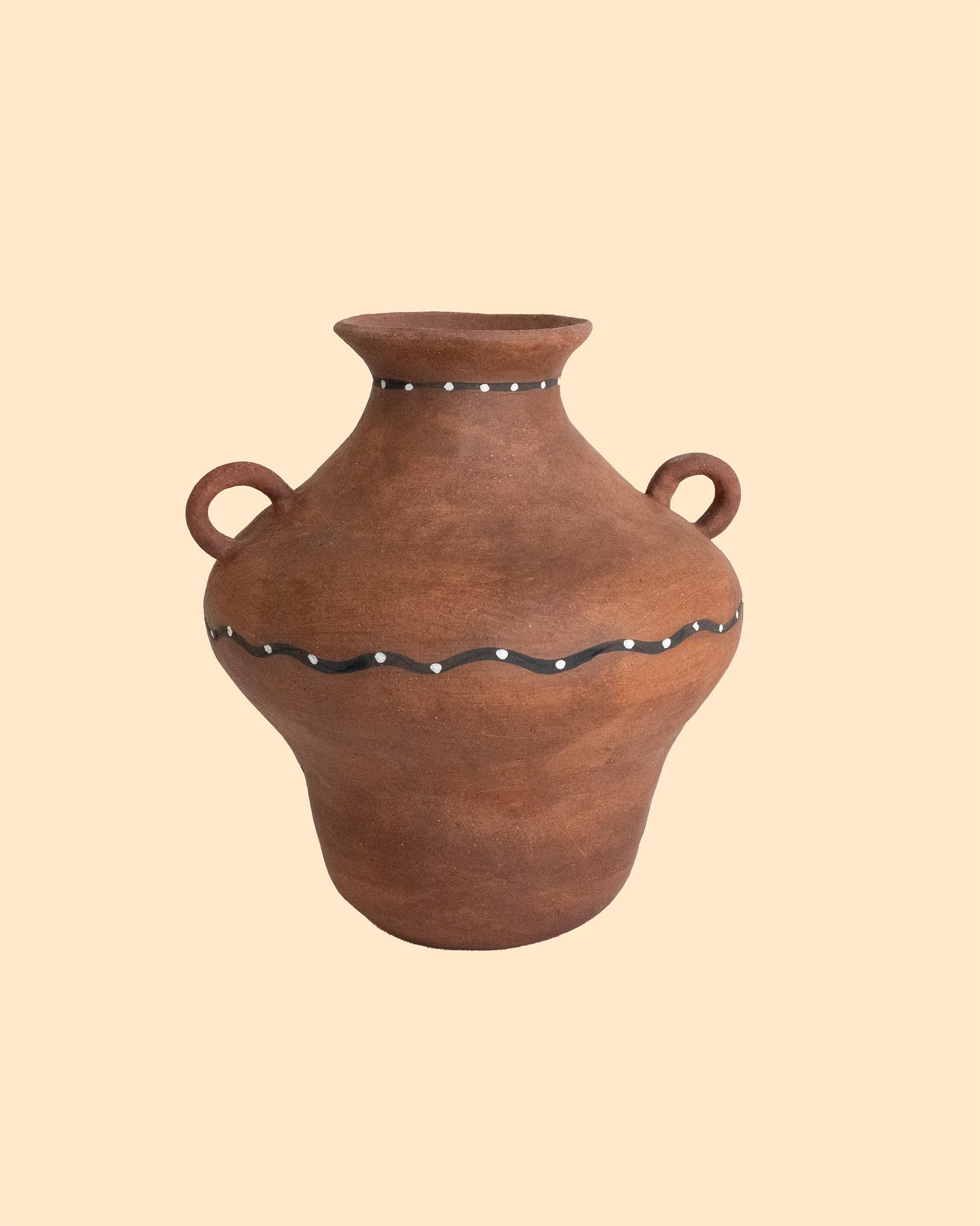 American Rustic Terracotta Amphora Vase with Decorative Handles For Sale