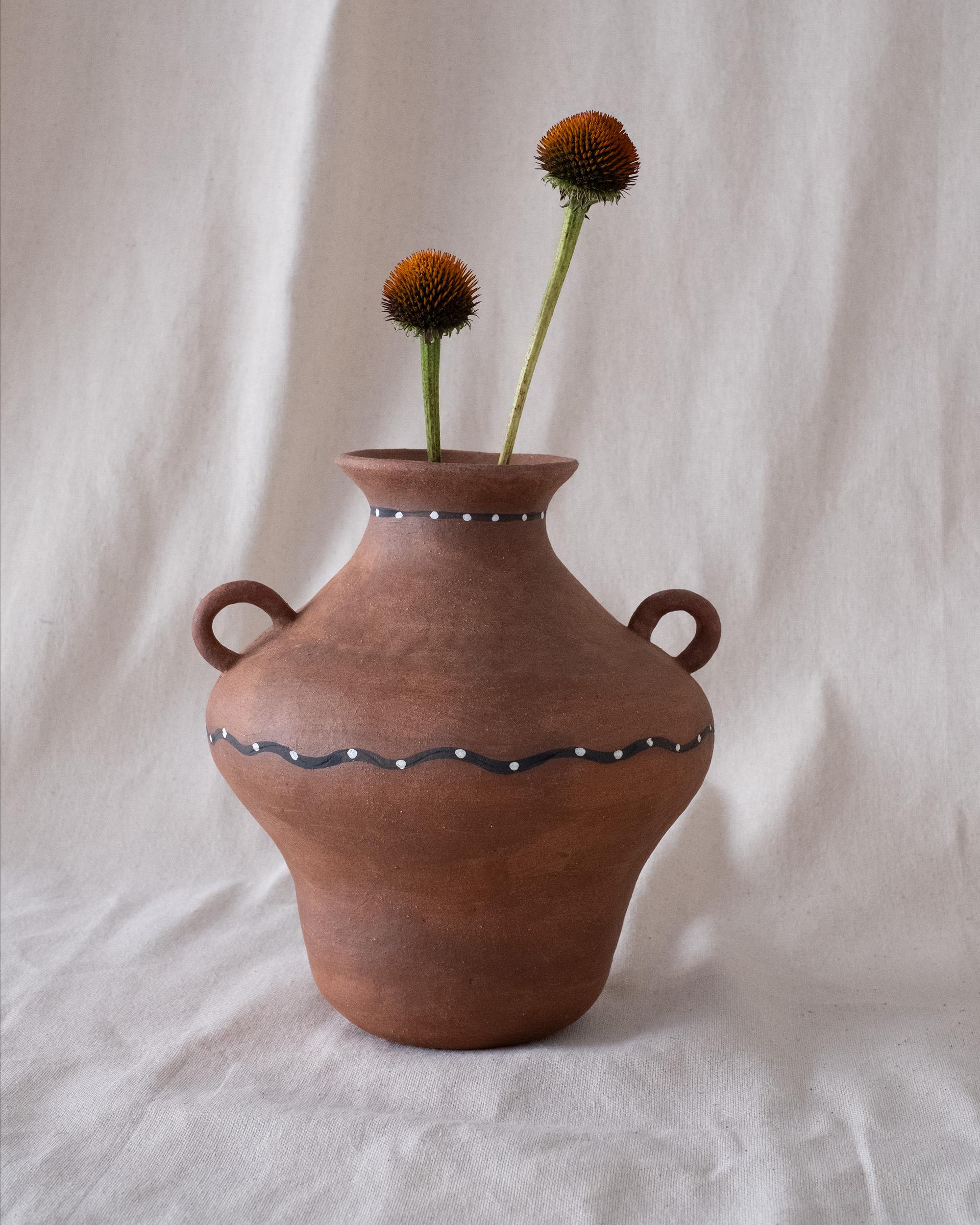 Rustic Terracotta Amphora Vase with Decorative Handles In New Condition For Sale In Los Angeles, CA