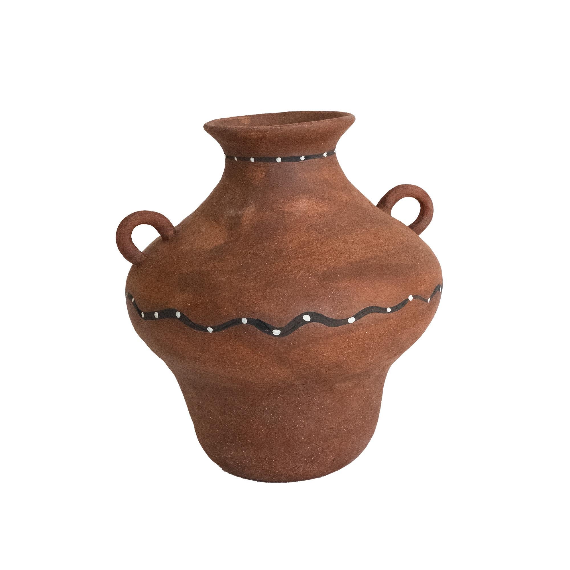 Hand-Crafted Rustic Terracotta Amphora Vase with Decorative Handles For Sale