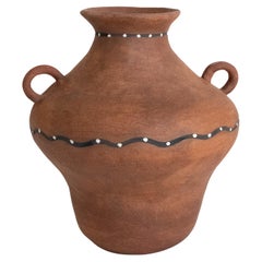 Rustic Terracotta Amphora Vase with Decorative Handles