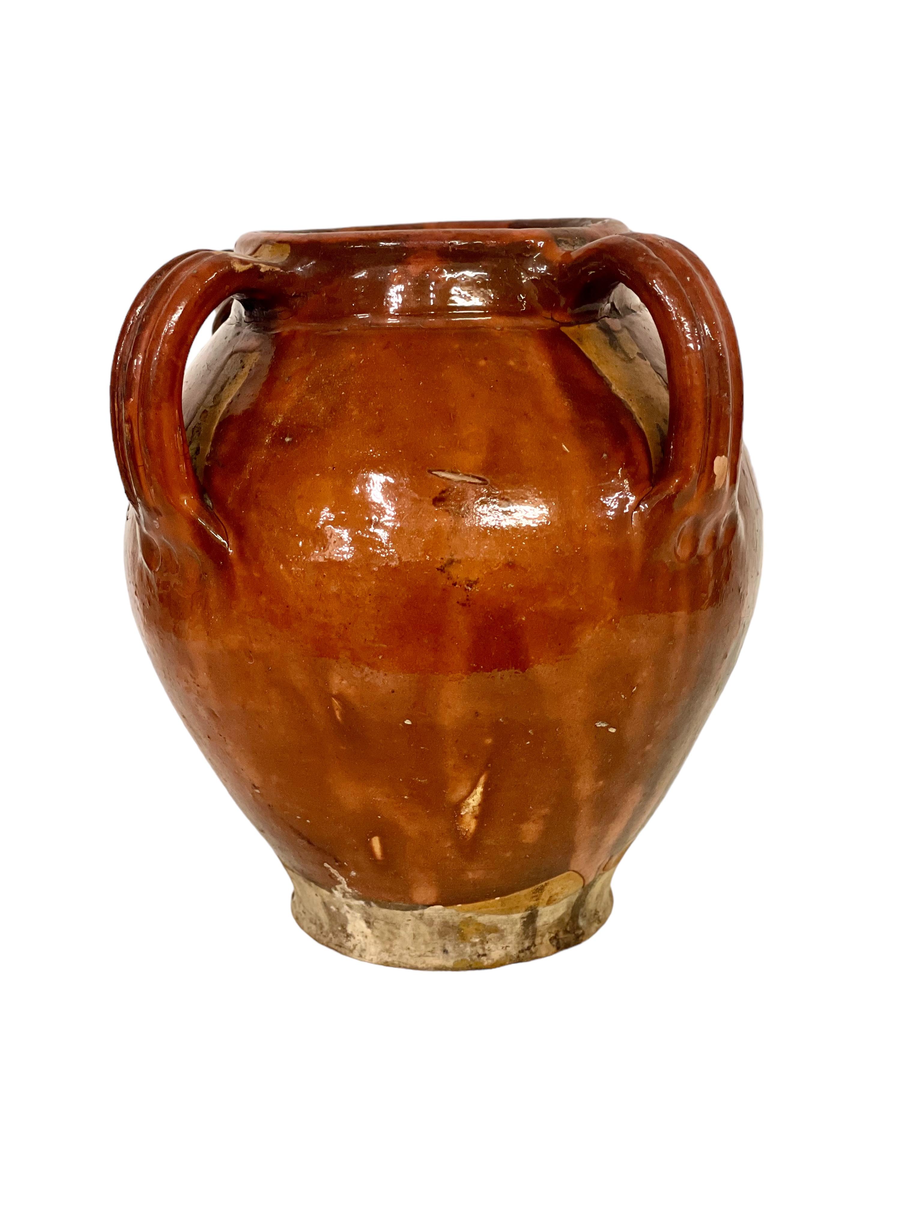 Earthenware 19th C. Terracotta Jug with Three Handles For Sale