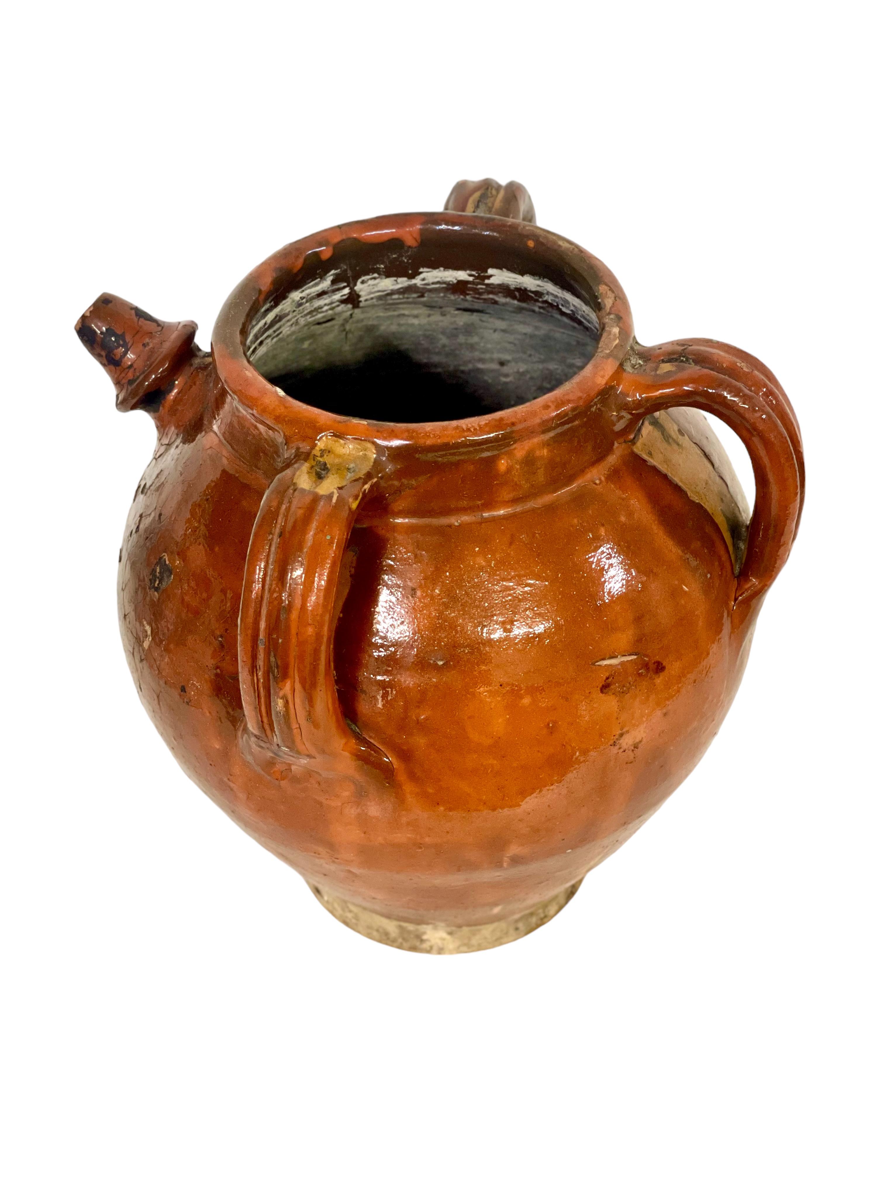 19th C. Terracotta Jug with Three Handles For Sale 1