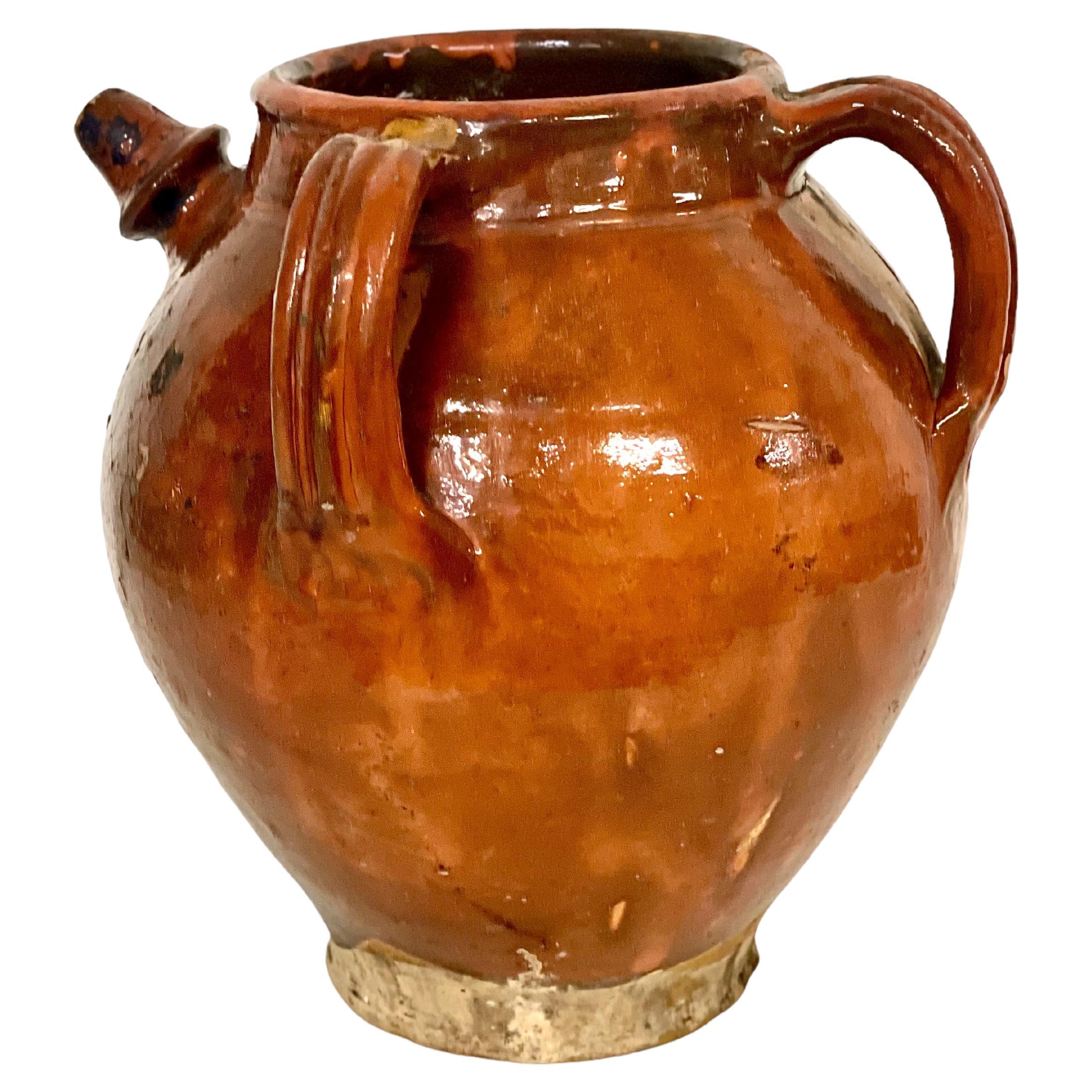 19th C. Terracotta Jug with Three Handles For Sale