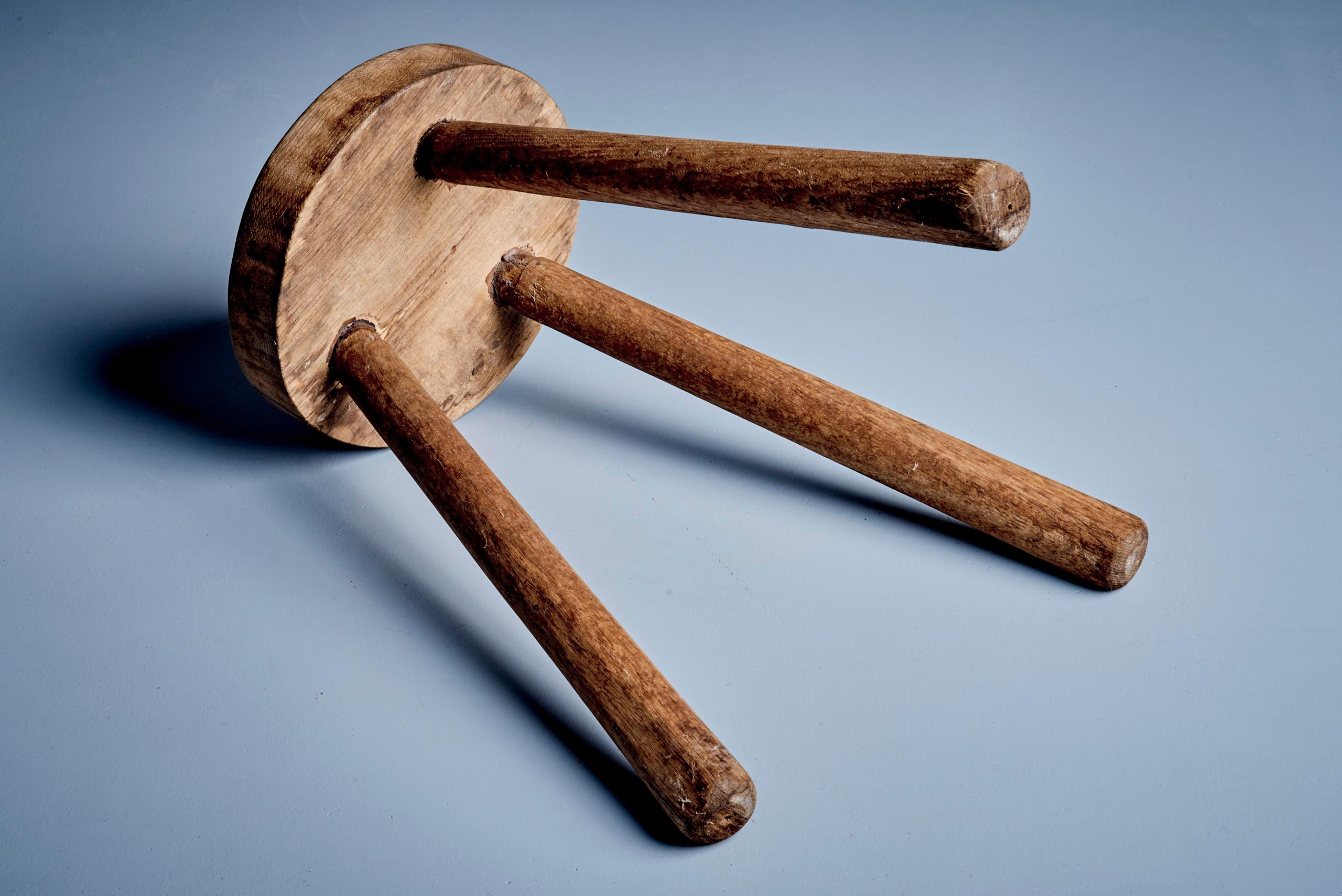 20th Century Rustic Three-Legged Oak Stool For Sale