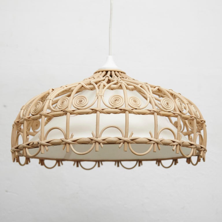 Spanish Rustic Traditional Rattan Ceiling Lamp, circa 1980 For Sale