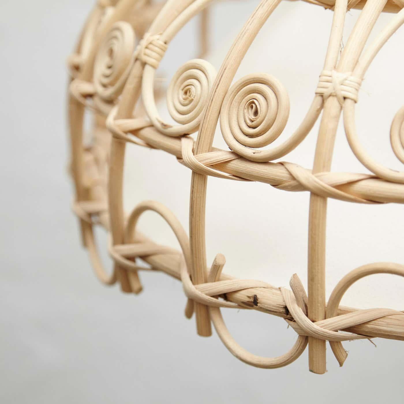 Rustic Traditional Rattan Ceiling Lamp, circa 1980 In Good Condition For Sale In Barcelona, ES