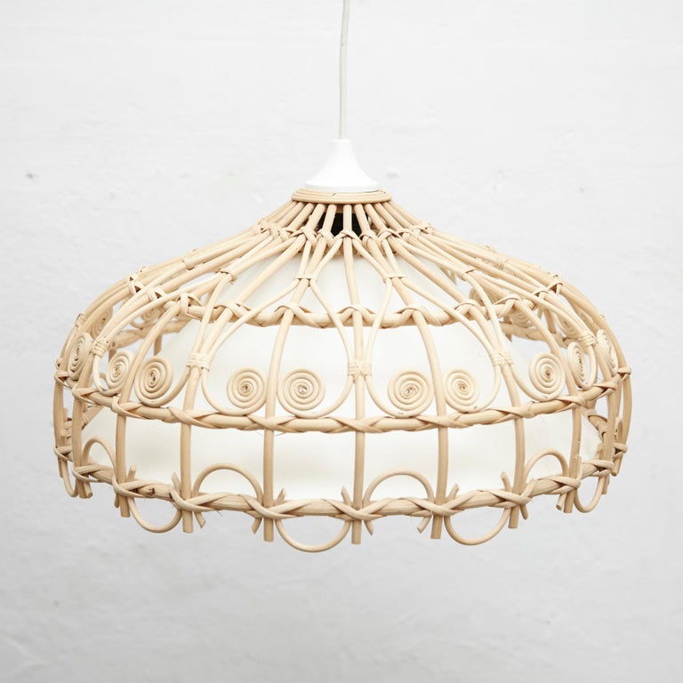 Rustic Traditional Rattan Ceiling Lamp, circa 1980 For Sale 3