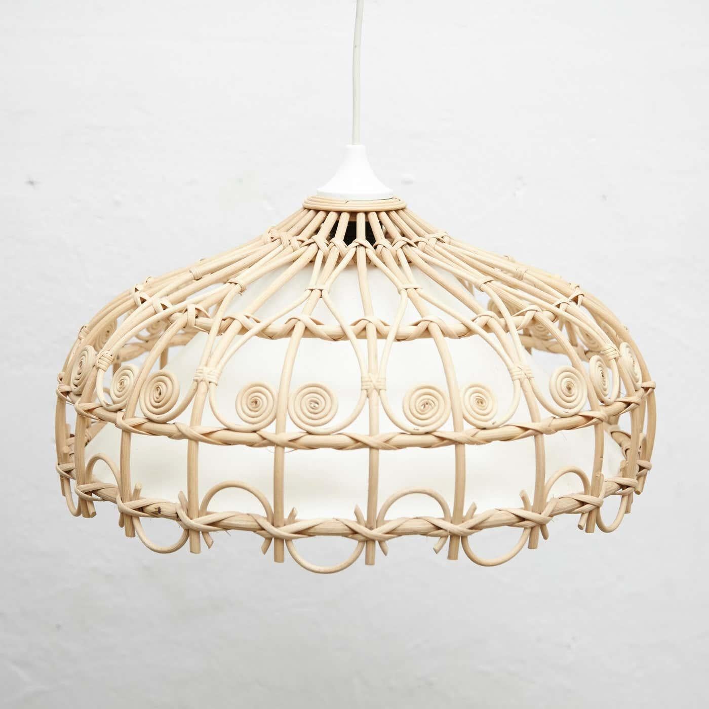 Rustic Traditional Rattan Ceiling Lamp, circa 1980 For Sale 2