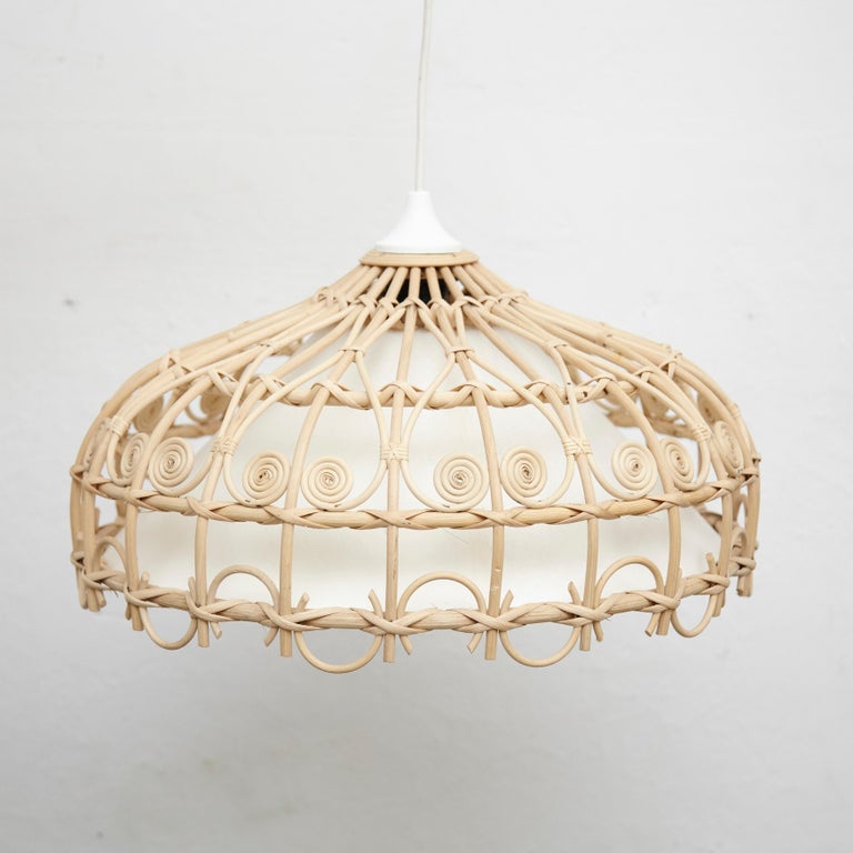 Rustic Traditional Rattan Ceiling Lamp, circa 1980 For Sale 4