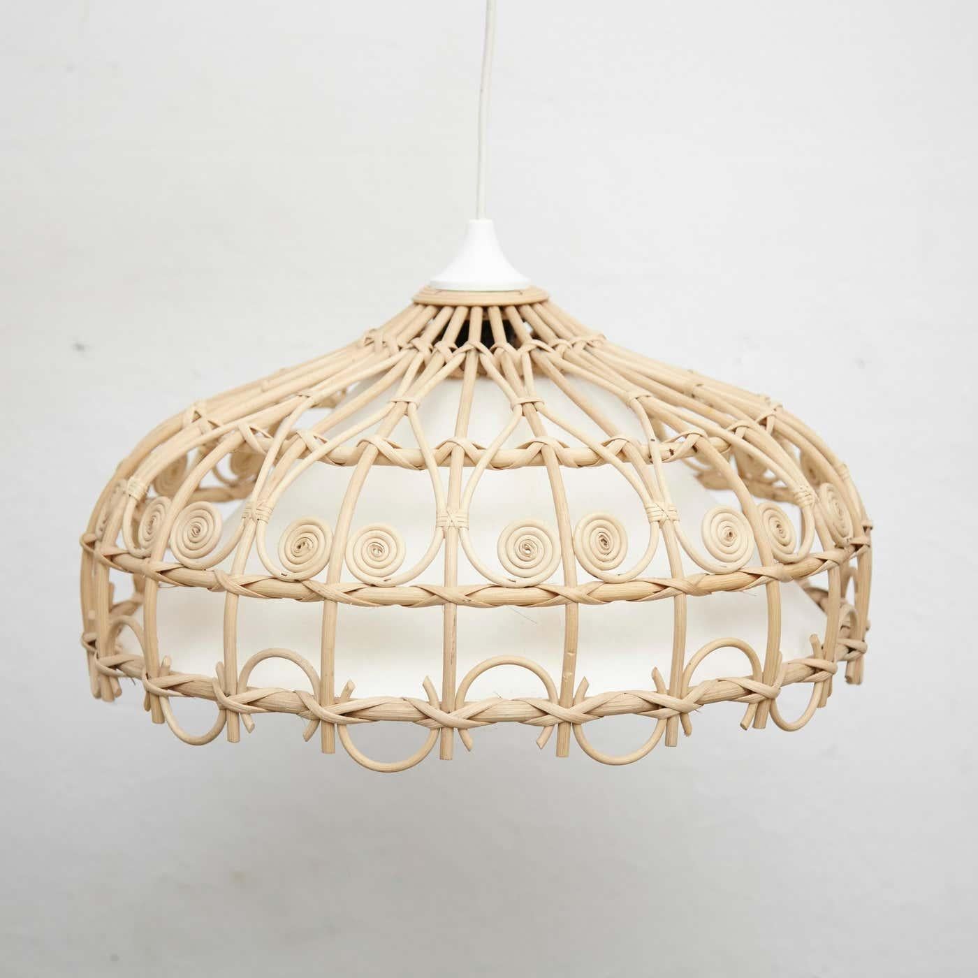 Rustic Traditional Rattan Ceiling Lamp, circa 1980 For Sale 3