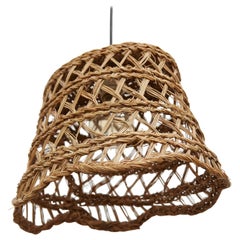 Rustic Traditional Rattan Ceiling Lamp, circa 1980