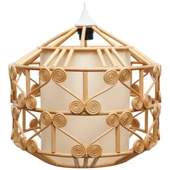 Rustic Traditional Rattan Ceiling Lamp, circa 1980