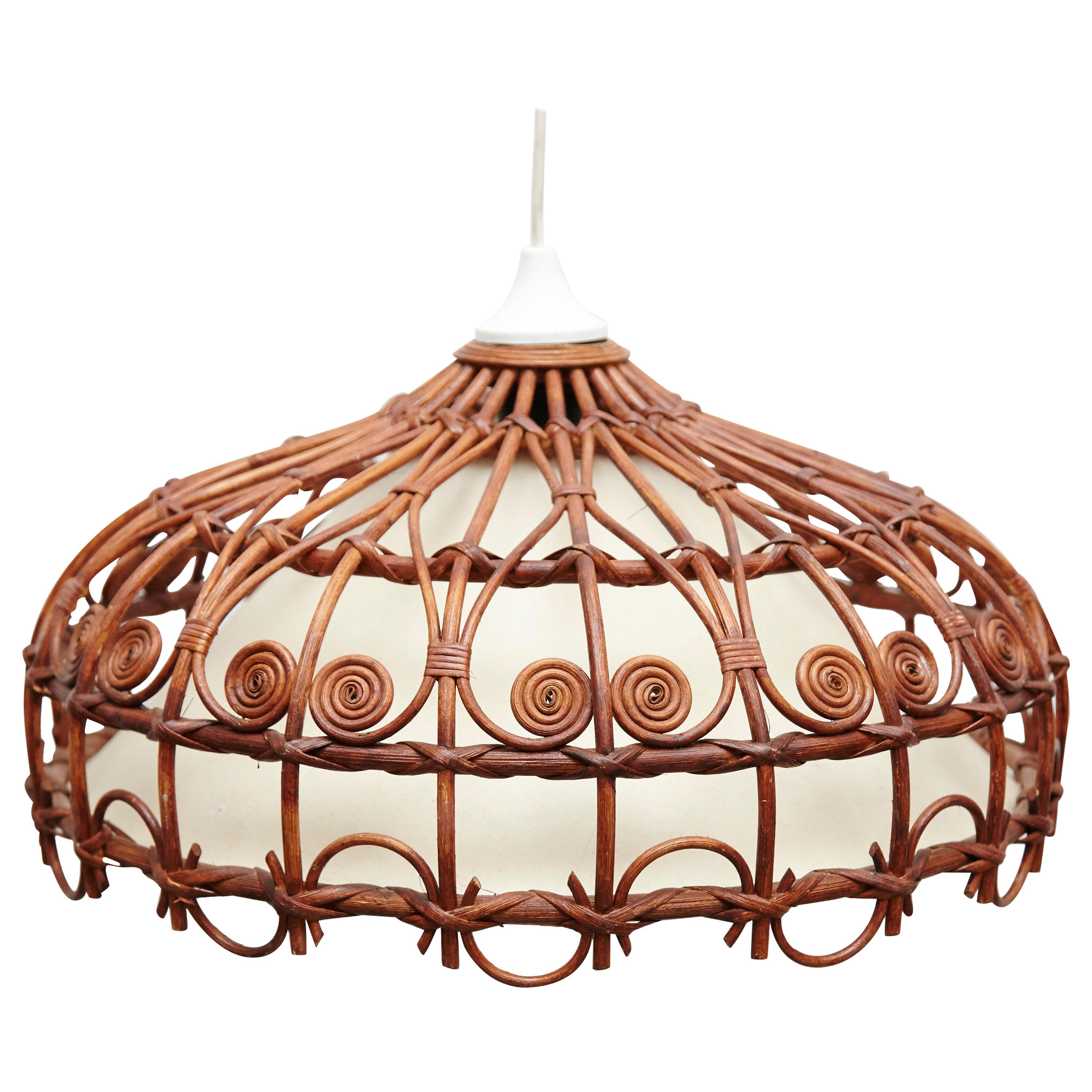 Rustic Traditional Rattan Ceiling Lamp, circa 1980 For Sale at 1stDibs