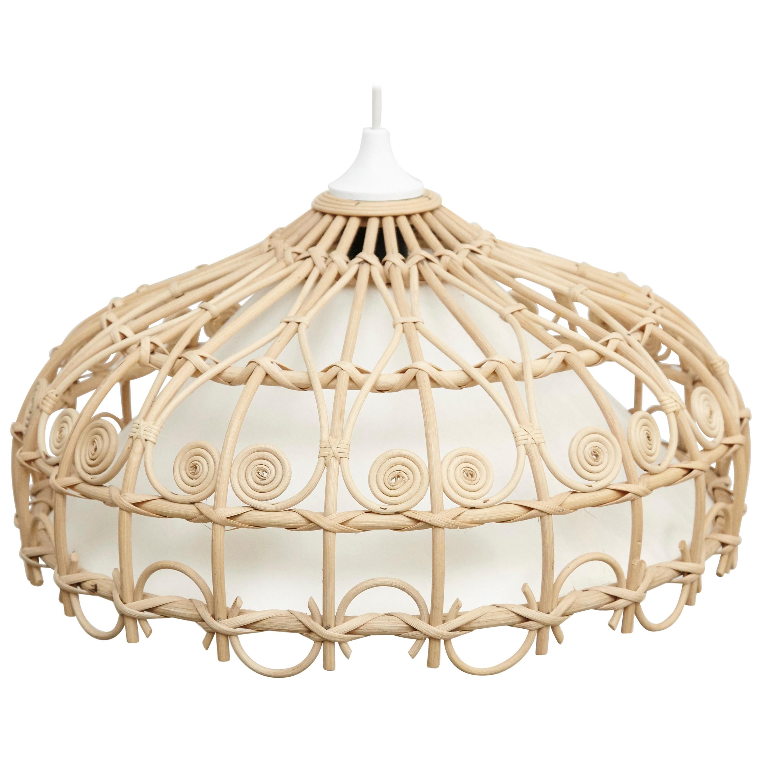 Rustic Traditional Rattan Ceiling Lamp, circa 1980 For Sale