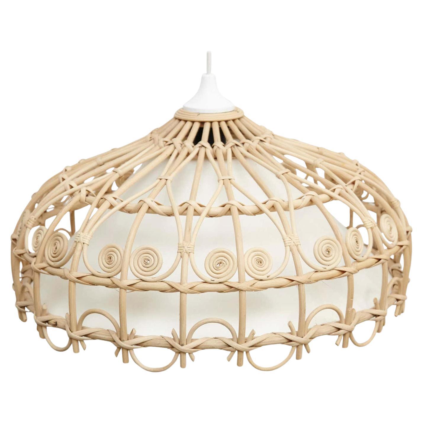 Lampada da soffitto tradizionale rustica in rattan, circa 1980